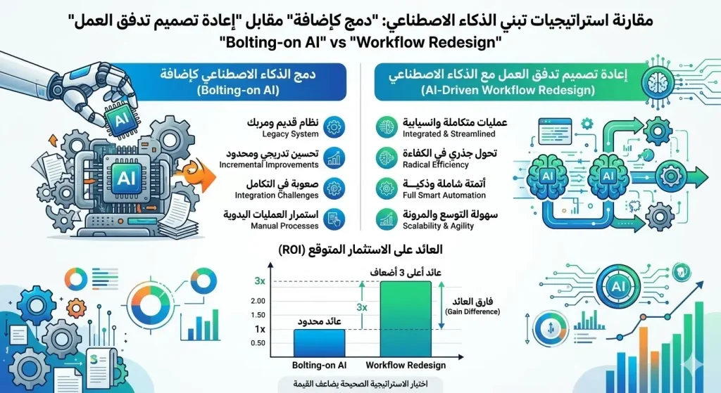 مخطط يوضح تأثير إعادة هندسة العمليات على أرباح الشركات من الذكاء الاصطناعي