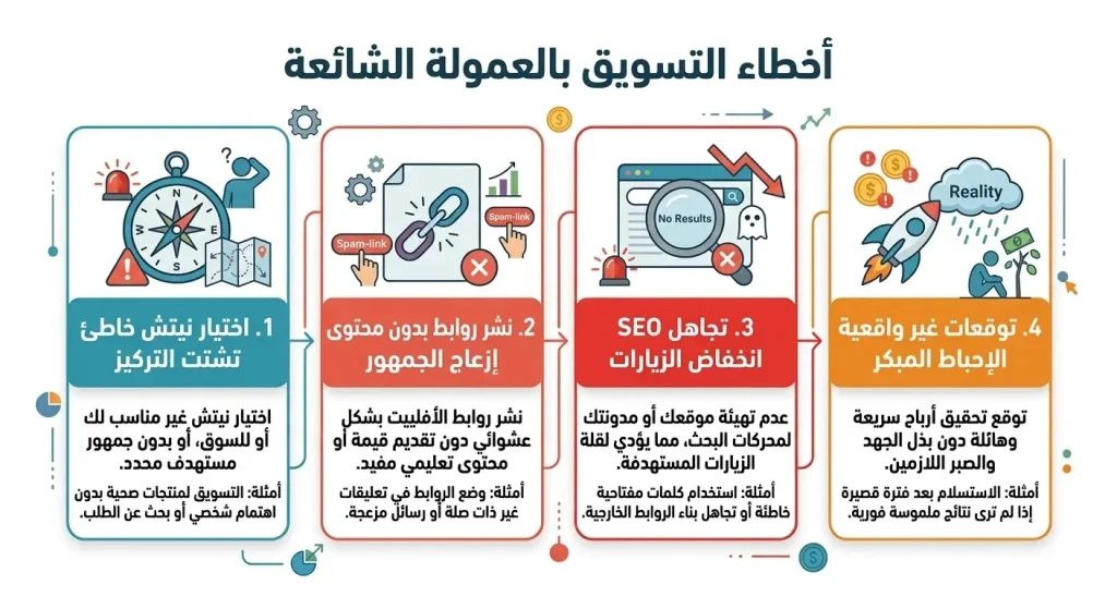 الأخطاء الشائعة في التسويق بالعمولة.

